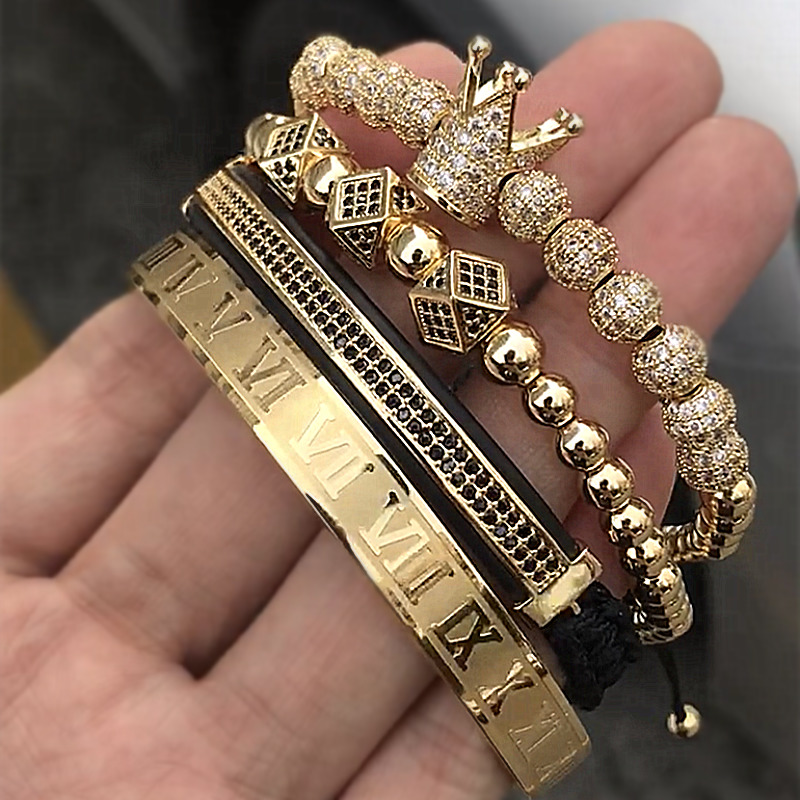 Hot Sale Classical Handmade Braiding Bracelet Gold Hip Hop Men Pave CZ ...