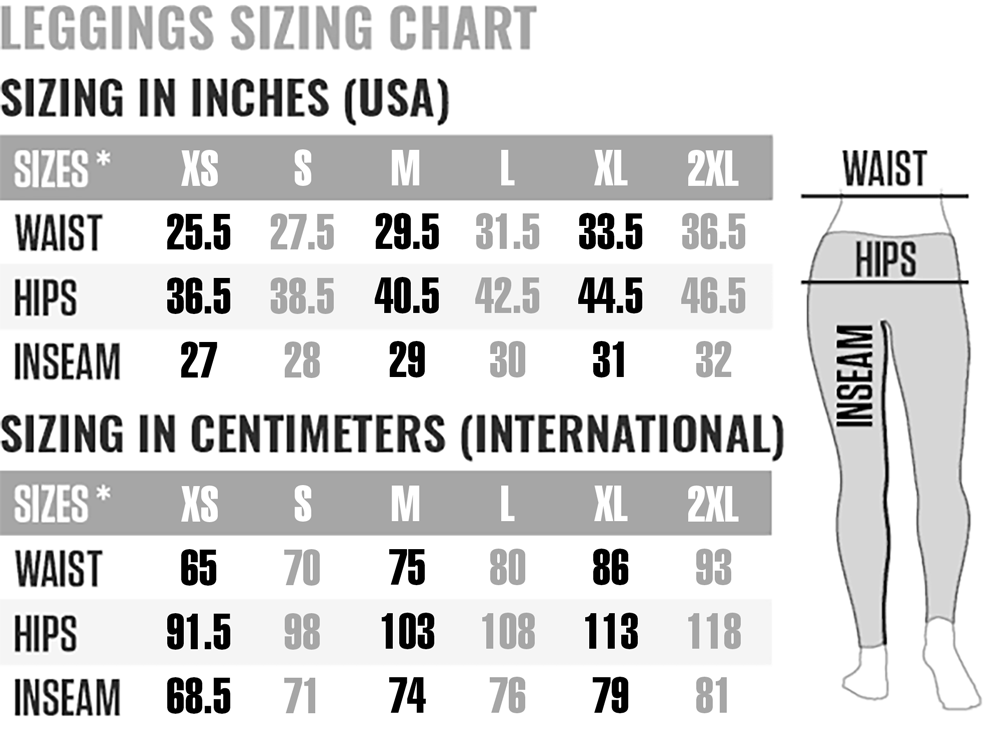 Leggings sizing chart