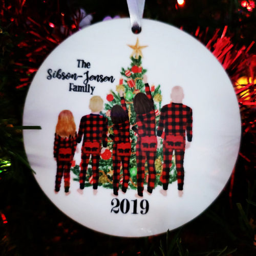 Personalized family Christmas ornament, kids, baby, with pets, plaid pajamas photo review