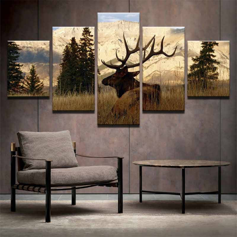 Elk Wall Art, Mountain Canvas Art, Deer Wall Decor, Large Canvas Set ...